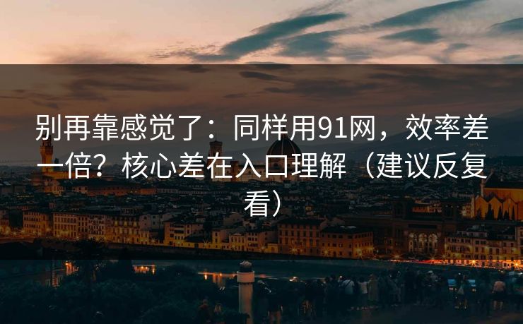 别再靠感觉了：同样用91网，效率差一倍？核心差在入口理解（建议反复看）